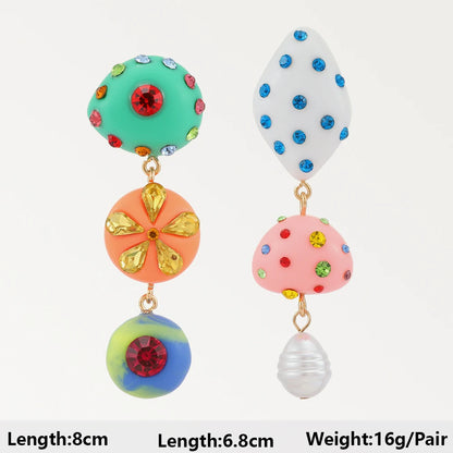 Summer Beach Beads Crystal Geometric Dangle Earrings for Women Boho Luxury Multicolored Ear Accessories Retro Statement Jewelry