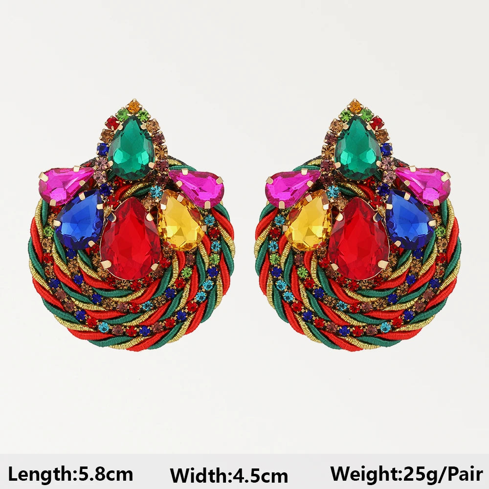 Summer Beach Beads Crystal Geometric Dangle Earrings for Women Boho Luxury Multicolored Ear Accessories Retro Statement Jewelry