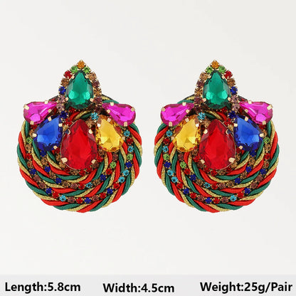 Summer Beach Beads Crystal Geometric Dangle Earrings for Women Boho Luxury Multicolored Ear Accessories Retro Statement Jewelry