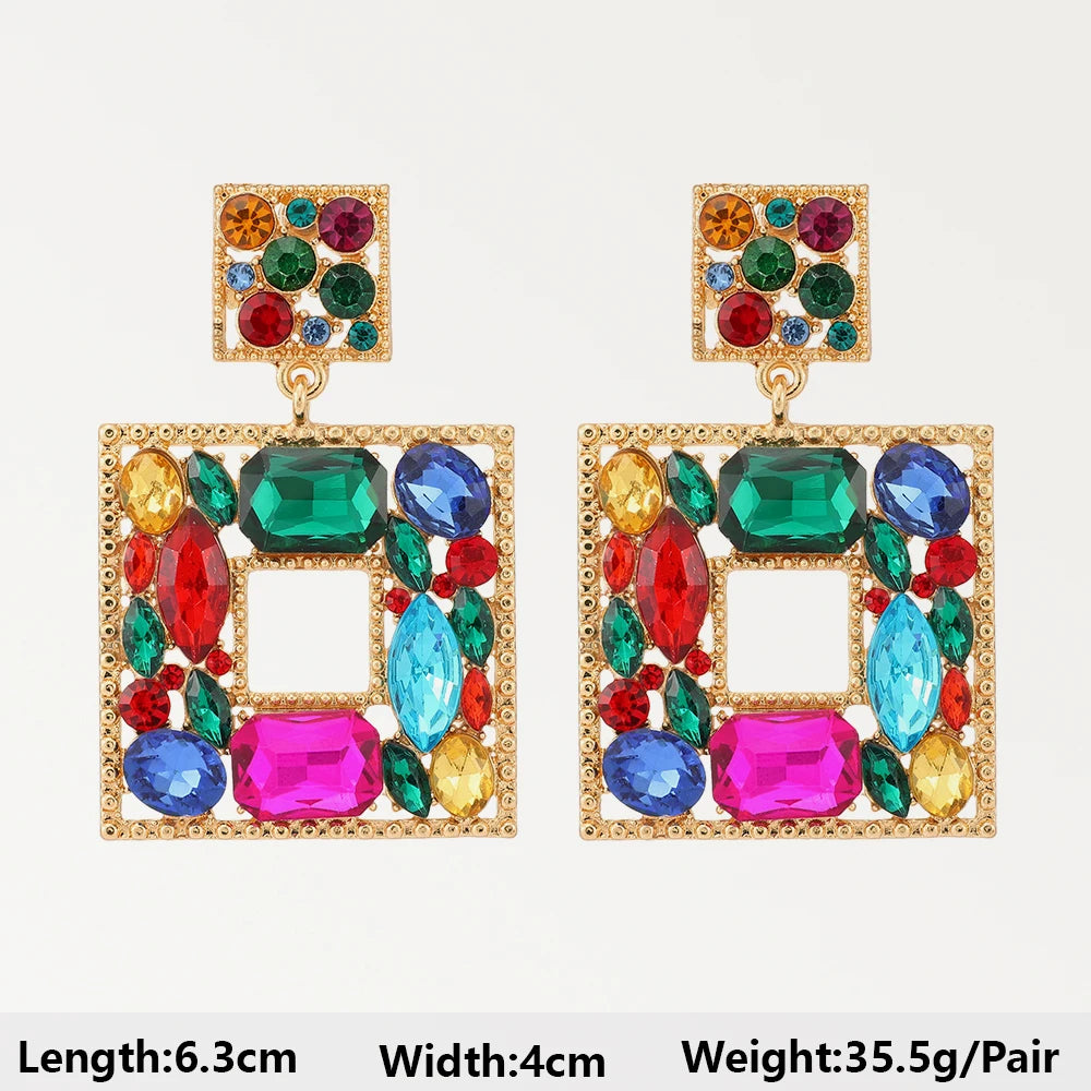 Summer Beach Beads Crystal Geometric Dangle Earrings for Women Boho Luxury Multicolored Ear Accessories Retro Statement Jewelry