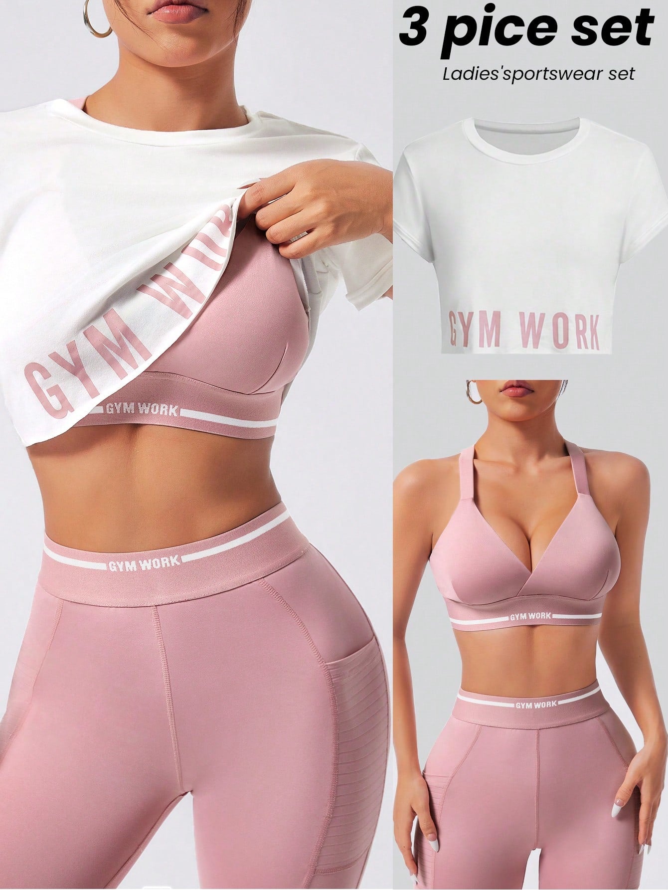 Easify SHEIN Sport Women'S round Neck Short Sleeve Letter Print Simple Top and Pants Casual Versatile Sports Suit Workout Women Setwomen Workout Set Women Leggings Set