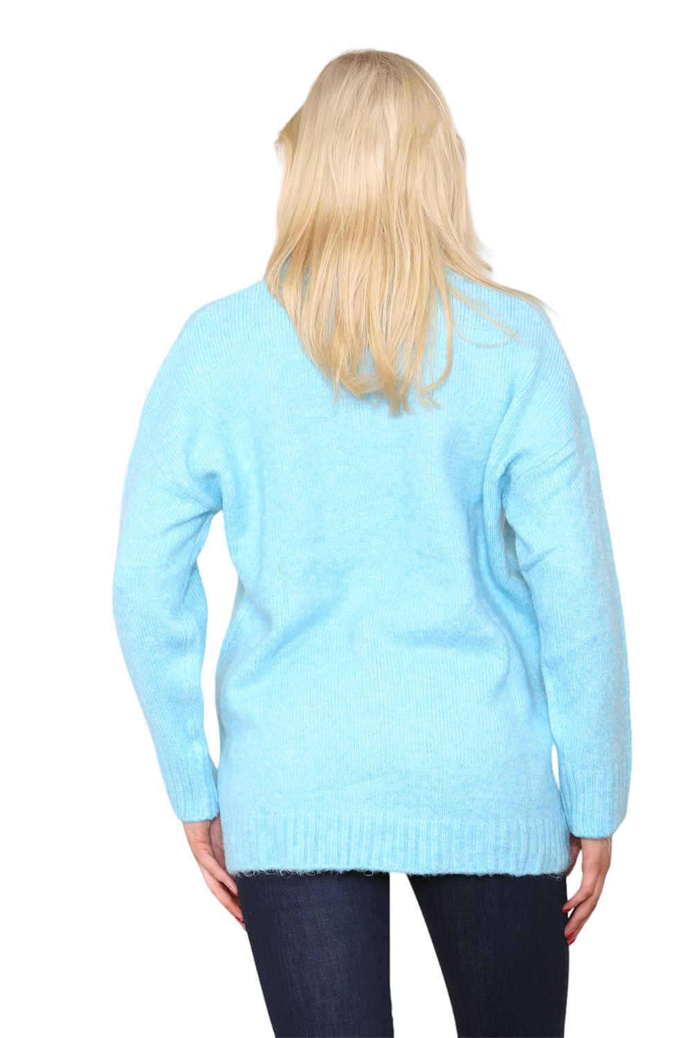 Womens Pullover Plain Oversized Knitted High Neck Long Sleeve Jumper Sweater Top