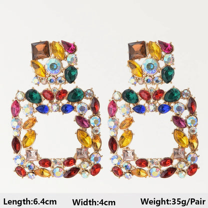 Summer Beach Beads Crystal Geometric Dangle Earrings for Women Boho Luxury Multicolored Ear Accessories Retro Statement Jewelry