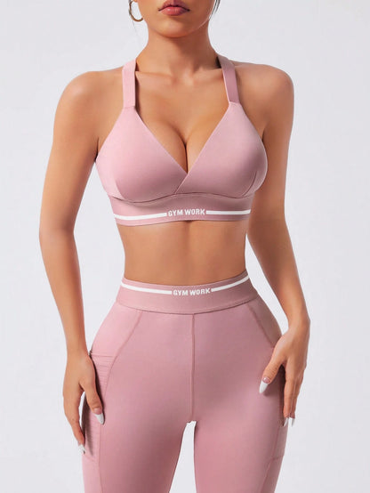 Easify SHEIN Sport Women'S round Neck Short Sleeve Letter Print Simple Top and Pants Casual Versatile Sports Suit Workout Women Setwomen Workout Set Women Leggings Set