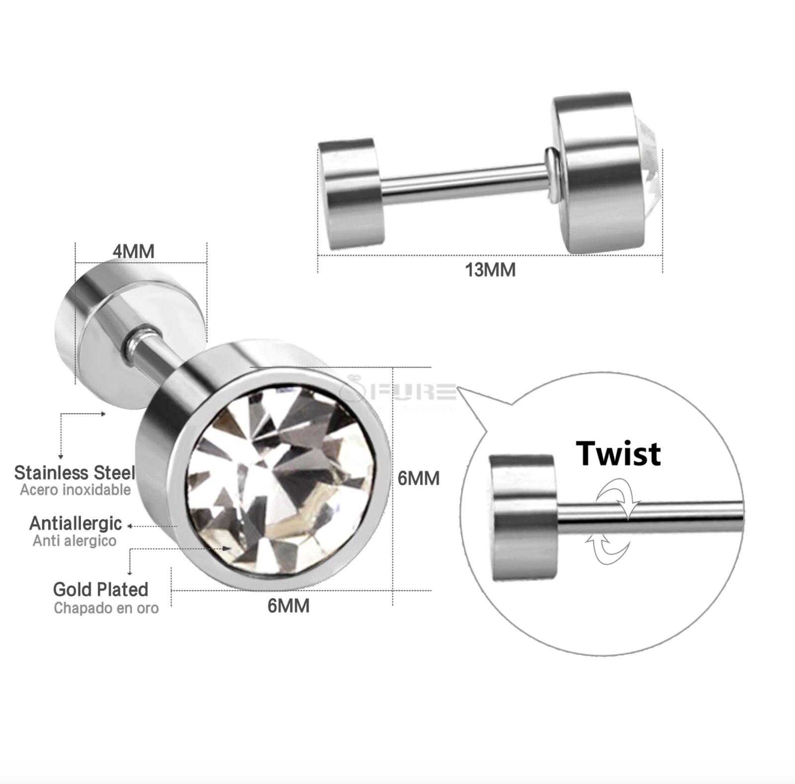 Attractive Small Tiny round 3MM CZ Crystal Silver Ear Studs Earrings Jewellery