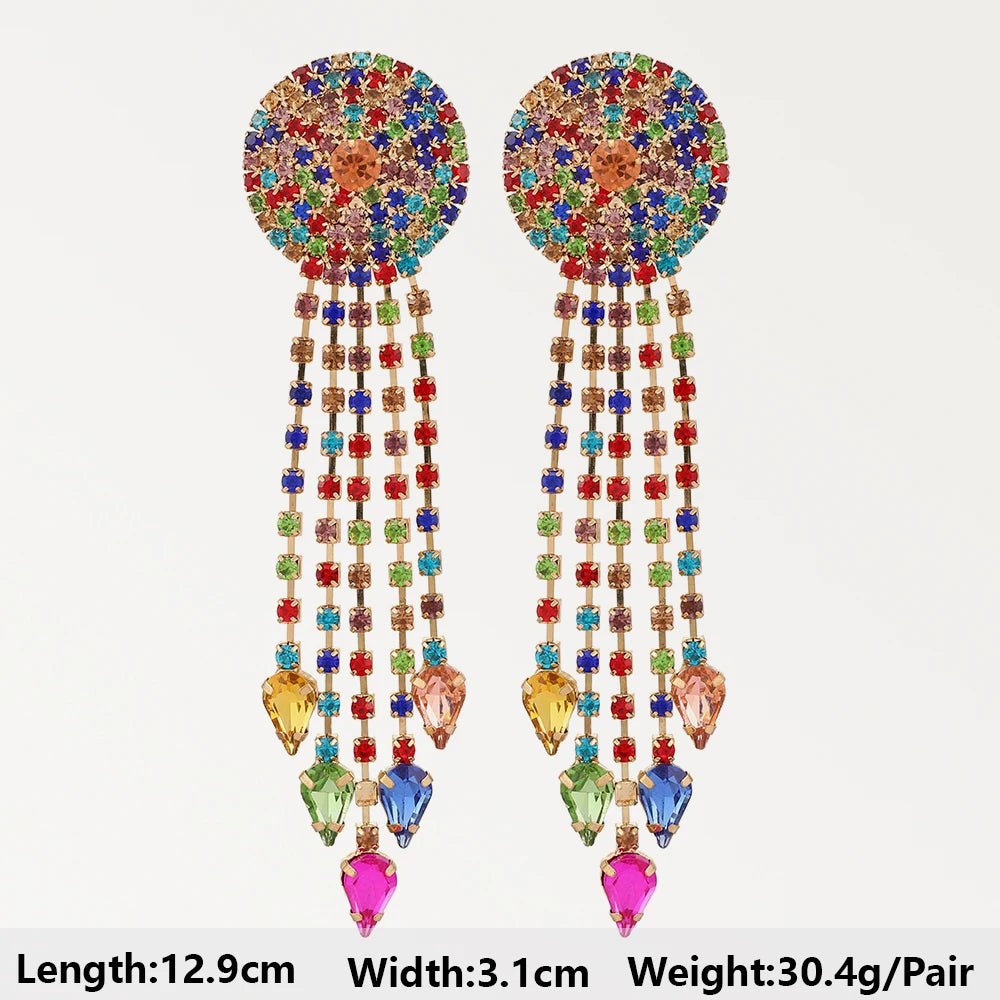 Summer Beach Beads Crystal Geometric Dangle Earrings for Women Boho Luxury Multicolored Ear Accessories Retro Statement Jewelry