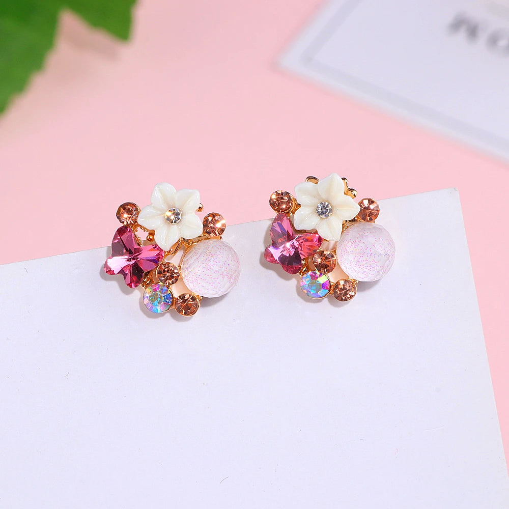 New Korean Style Colorful Crystal Flower Stud Earrings for Women Girls Fashion Summer Accessories Elegant Sweet Earrings WX132