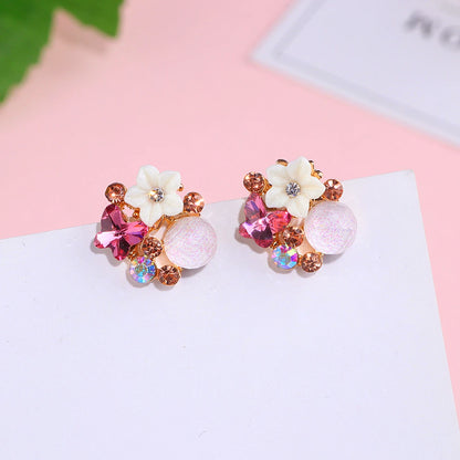 New Korean Style Colorful Crystal Flower Stud Earrings for Women Girls Fashion Summer Accessories Elegant Sweet Earrings WX132