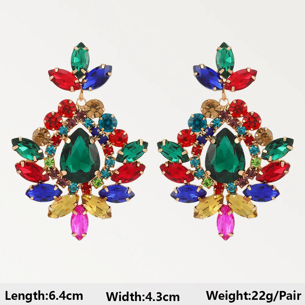Summer Beach Beads Crystal Geometric Dangle Earrings for Women Boho Luxury Multicolored Ear Accessories Retro Statement Jewelry