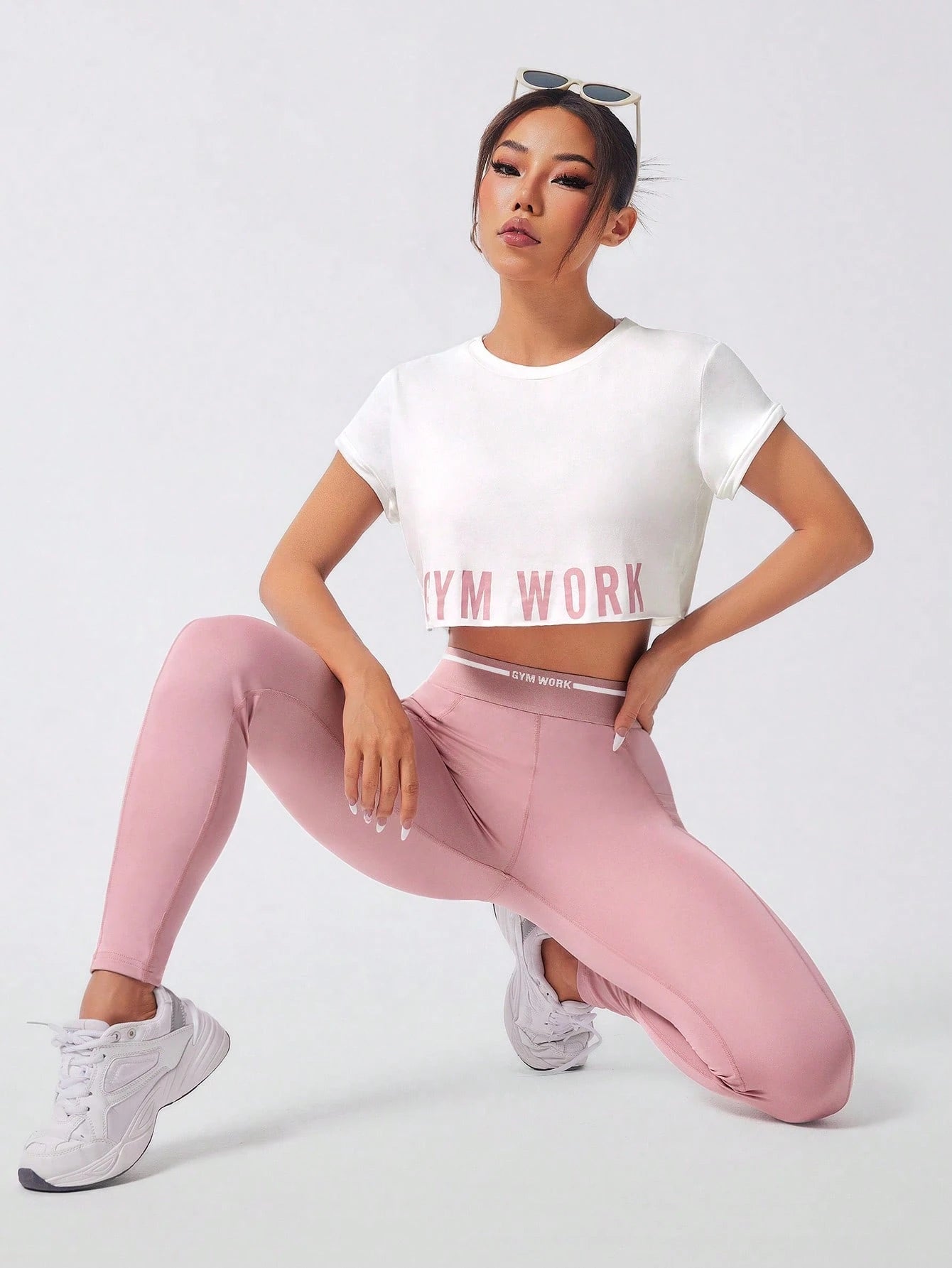 Easify SHEIN Sport Women'S round Neck Short Sleeve Letter Print Simple Top and Pants Casual Versatile Sports Suit Workout Women Setwomen Workout Set Women Leggings Set