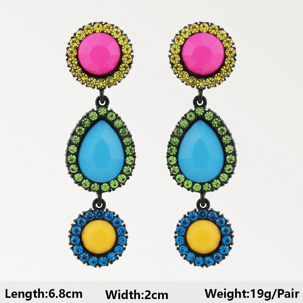 Summer Beach Beads Crystal Geometric Dangle Earrings for Women Boho Luxury Multicolored Ear Accessories Retro Statement Jewelry