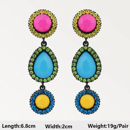 Summer Beach Beads Crystal Geometric Dangle Earrings for Women Boho Luxury Multicolored Ear Accessories Retro Statement Jewelry