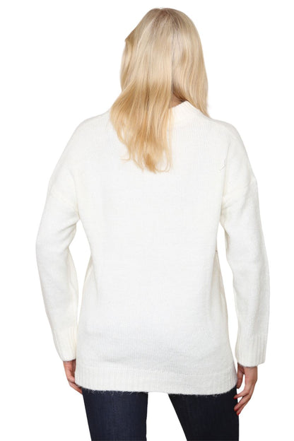 Womens Pullover Plain Oversized Knitted High Neck Long Sleeve Jumper Sweater Top