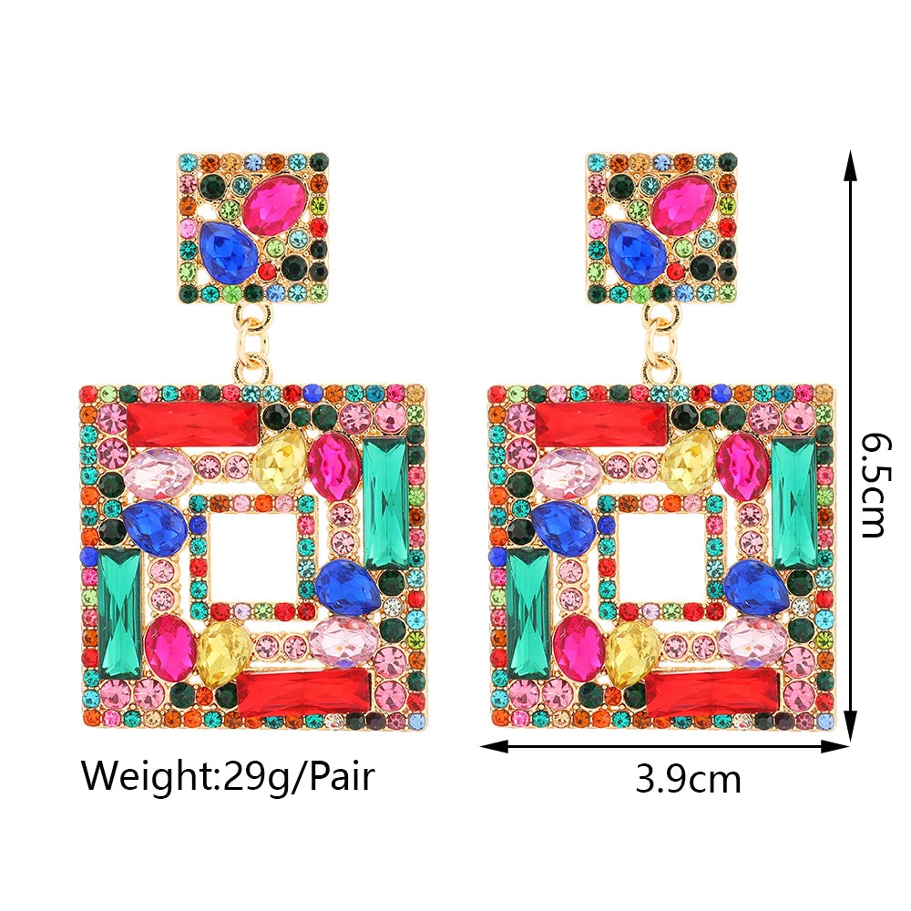 Summer Beach Beads Crystal Geometric Dangle Earrings for Women Boho Luxury Multicolored Ear Accessories Retro Statement Jewelry