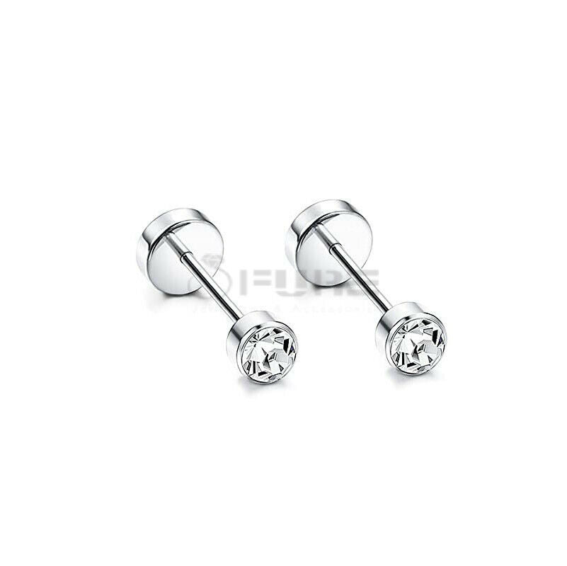 Attractive Small Tiny round 3MM CZ Crystal Silver Ear Studs Earrings Jewellery
