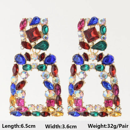 Summer Beach Beads Crystal Geometric Dangle Earrings for Women Boho Luxury Multicolored Ear Accessories Retro Statement Jewelry