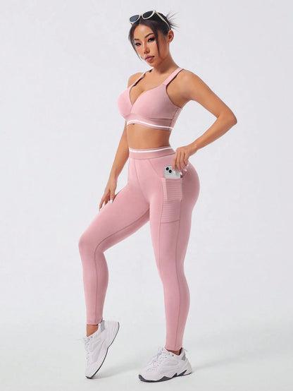 Easify SHEIN Sport Women'S round Neck Short Sleeve Letter Print Simple Top and Pants Casual Versatile Sports Suit Workout Women Setwomen Workout Set Women Leggings Set