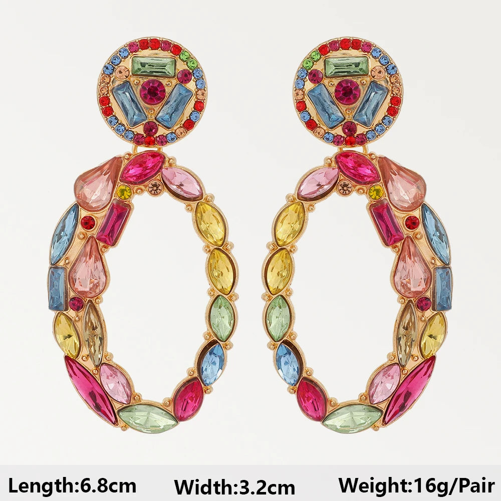 Summer Beach Beads Crystal Geometric Dangle Earrings for Women Boho Luxury Multicolored Ear Accessories Retro Statement Jewelry