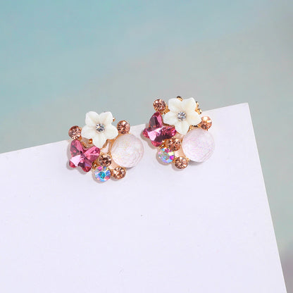 New Korean Style Colorful Crystal Flower Stud Earrings for Women Girls Fashion Summer Accessories Elegant Sweet Earrings WX132