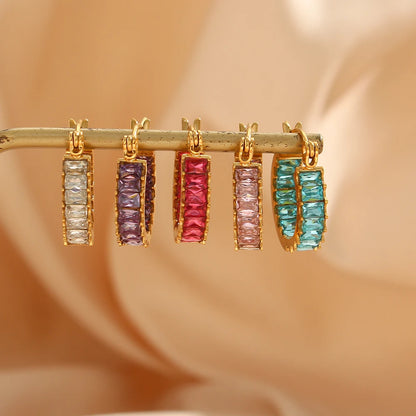 Creative Design Summer Colorful Blingbling Crystal Paved Hoop Earrings Red Pink Purple Blue Clear Earrings for Women
