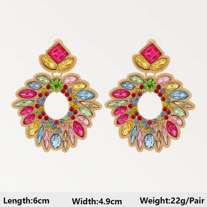 Summer Beach Beads Crystal Geometric Dangle Earrings for Women Boho Luxury Multicolored Ear Accessories Retro Statement Jewelry