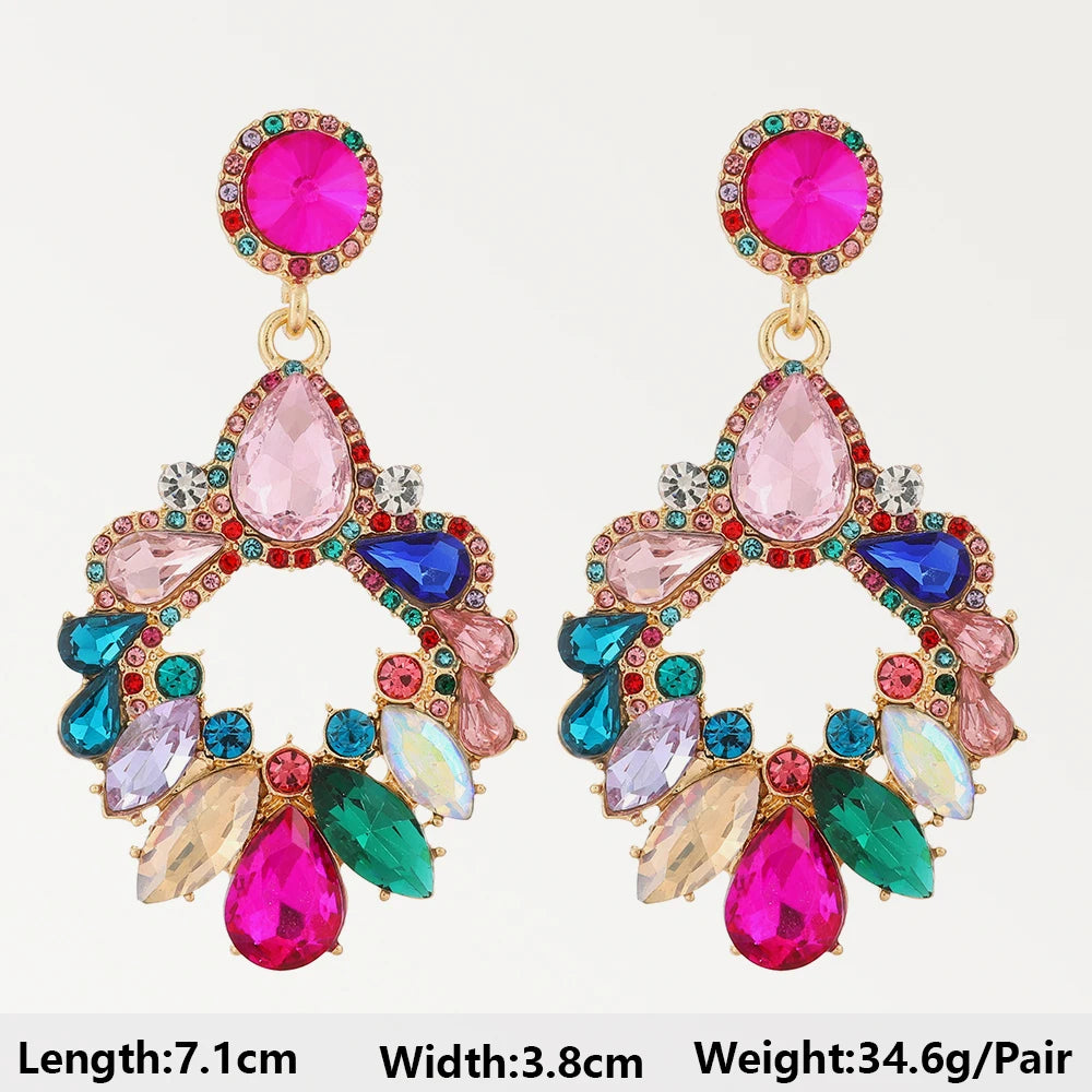 Summer Beach Beads Crystal Geometric Dangle Earrings for Women Boho Luxury Multicolored Ear Accessories Retro Statement Jewelry