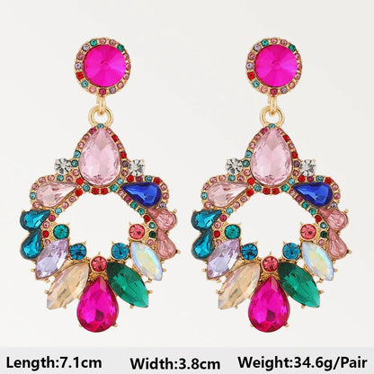 Summer Beach Beads Crystal Geometric Dangle Earrings for Women Boho Luxury Multicolored Ear Accessories Retro Statement Jewelry
