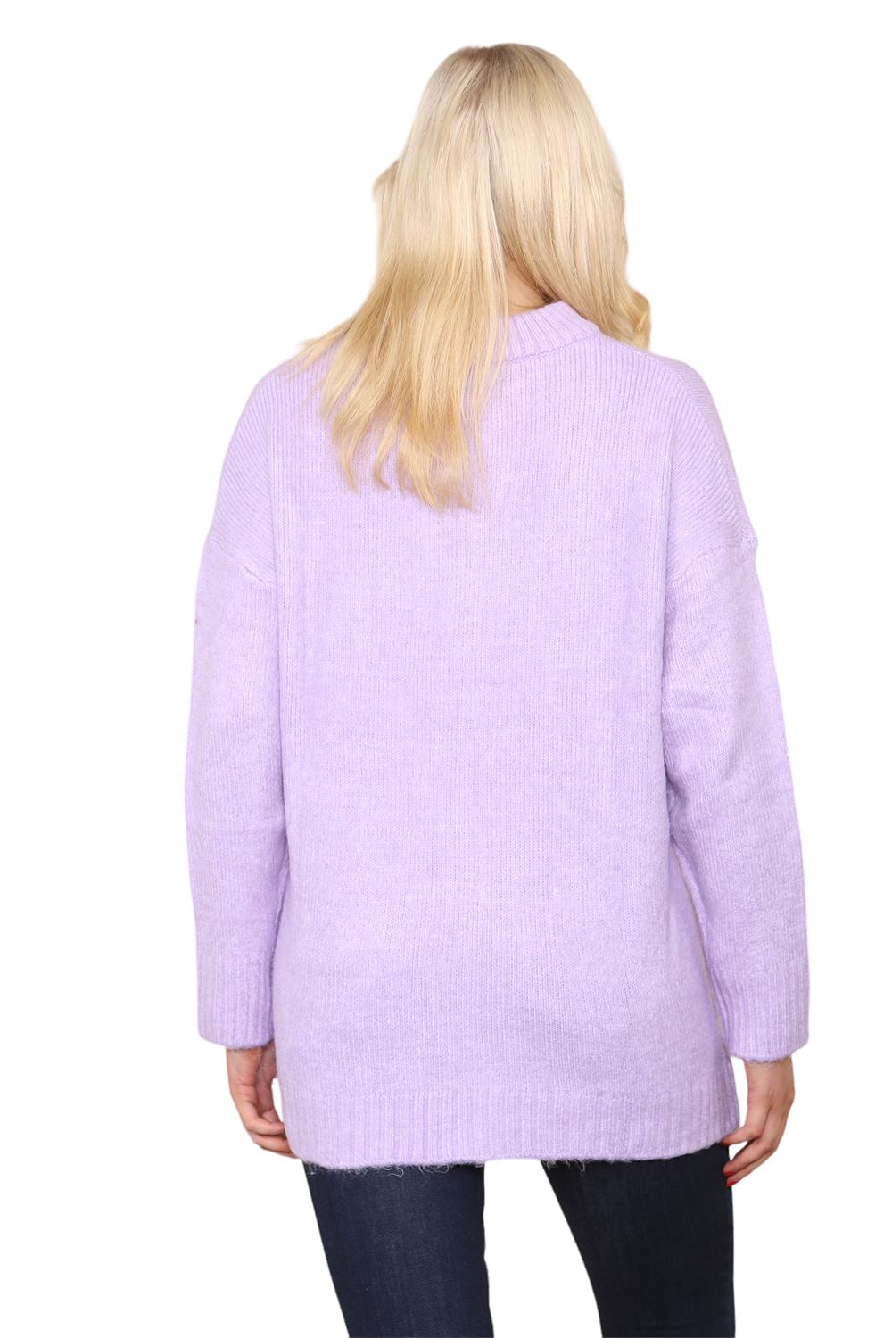 Womens Pullover Plain Oversized Knitted High Neck Long Sleeve Jumper Sweater Top