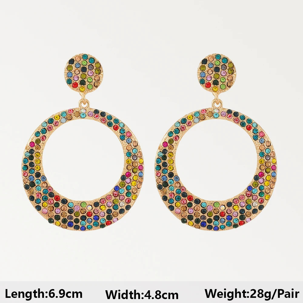 Summer Beach Beads Crystal Geometric Dangle Earrings for Women Boho Luxury Multicolored Ear Accessories Retro Statement Jewelry