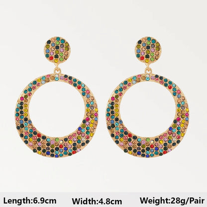 Summer Beach Beads Crystal Geometric Dangle Earrings for Women Boho Luxury Multicolored Ear Accessories Retro Statement Jewelry