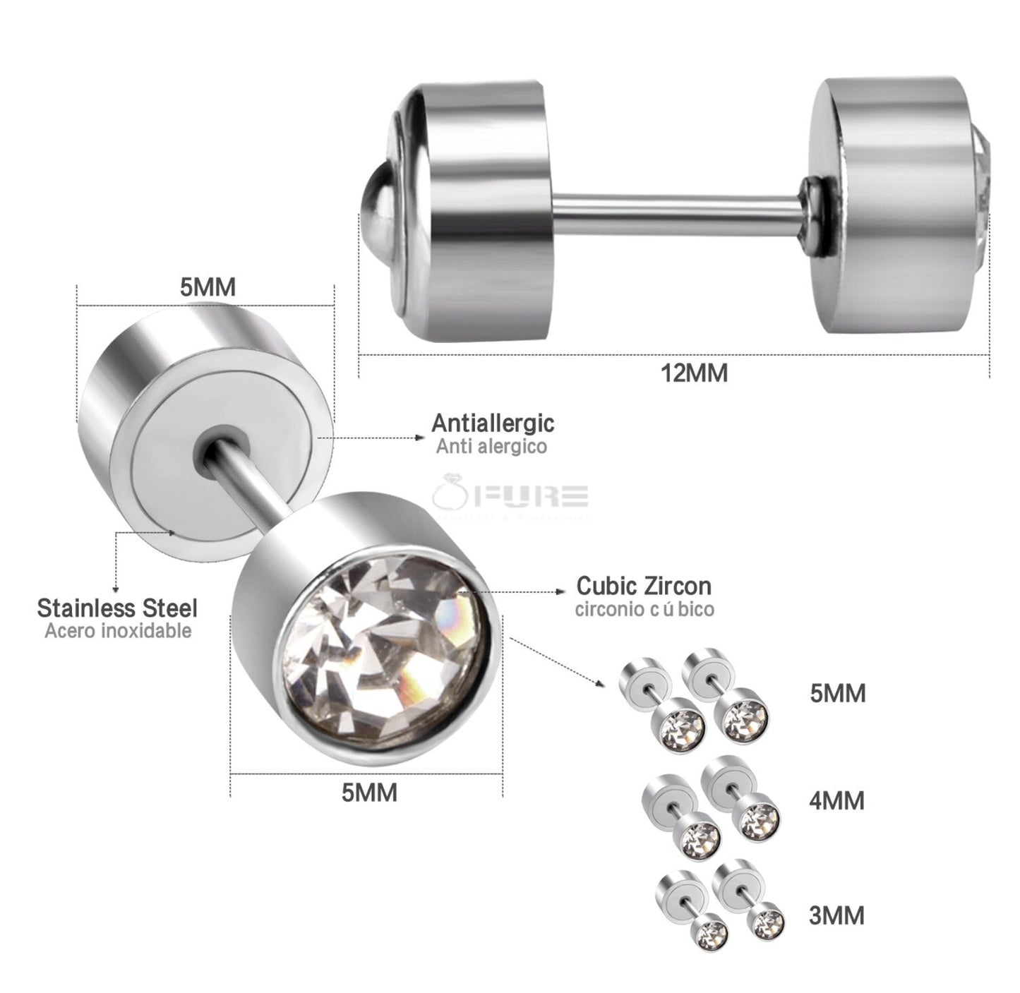 Attractive Small Tiny round 3MM CZ Crystal Silver Ear Studs Earrings Jewellery