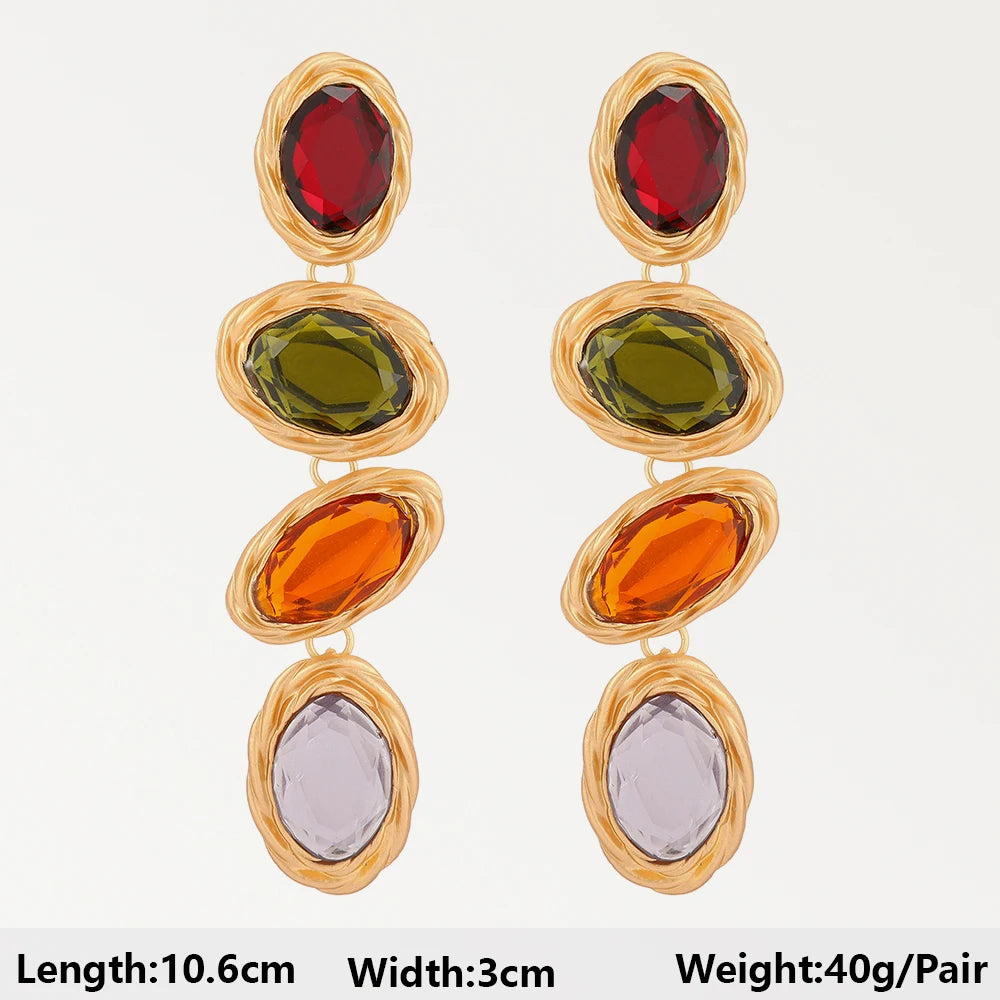 Summer Beach Beads Crystal Geometric Dangle Earrings for Women Boho Luxury Multicolored Ear Accessories Retro Statement Jewelry