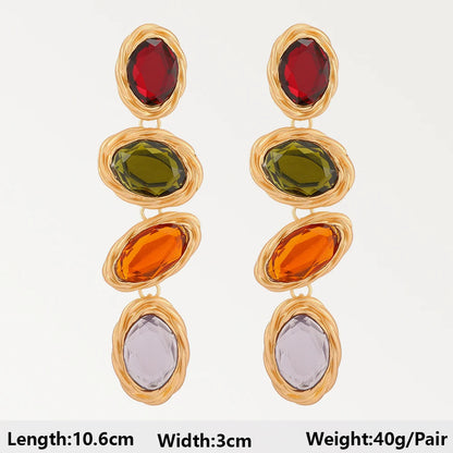 Summer Beach Beads Crystal Geometric Dangle Earrings for Women Boho Luxury Multicolored Ear Accessories Retro Statement Jewelry