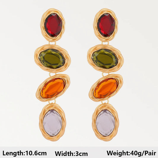 Summer Beach Beads Crystal Geometric Dangle Earrings for Women Boho Luxury Multicolored Ear Accessories Retro Statement Jewelry