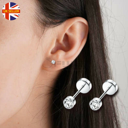 Attractive Small Tiny round 3MM CZ Crystal Silver Ear Studs Earrings Jewellery