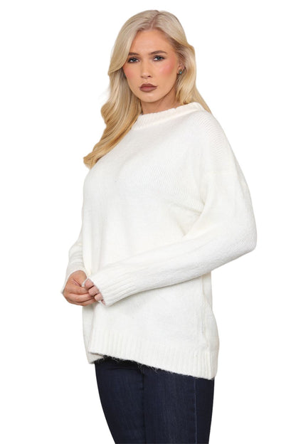 Womens Pullover Plain Oversized Knitted High Neck Long Sleeve Jumper Sweater Top
