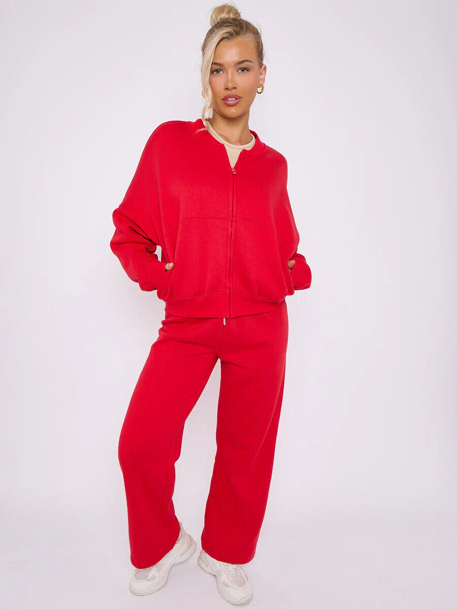 Women Bomber Oversize Baggy 2 Piece Lounge Wear Casual Set Ladies Suit Tracksuit